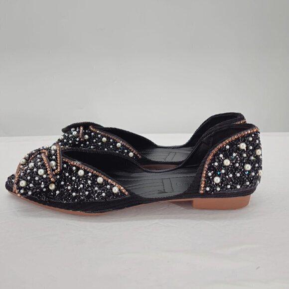 Black Sequined Pointed Toe Ballet Shoes - Picture 7 of 8